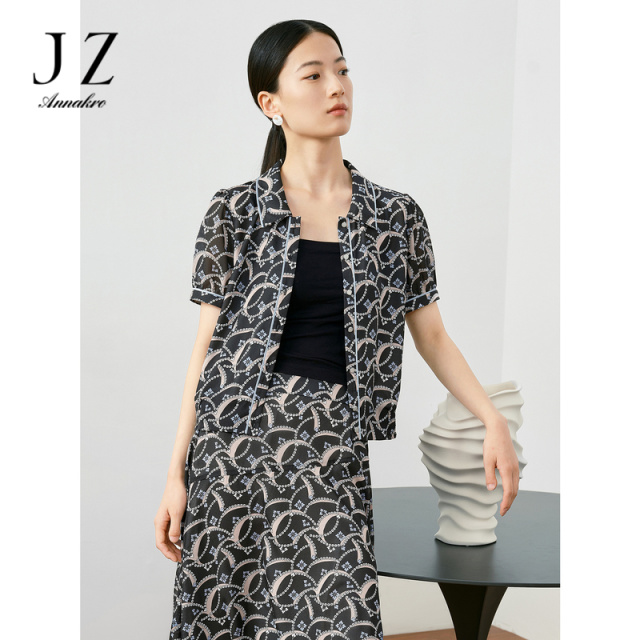 13362916.JZ玖姿商场同款轻熟风几何印花雪纺衫女夏季新款JWDX60205