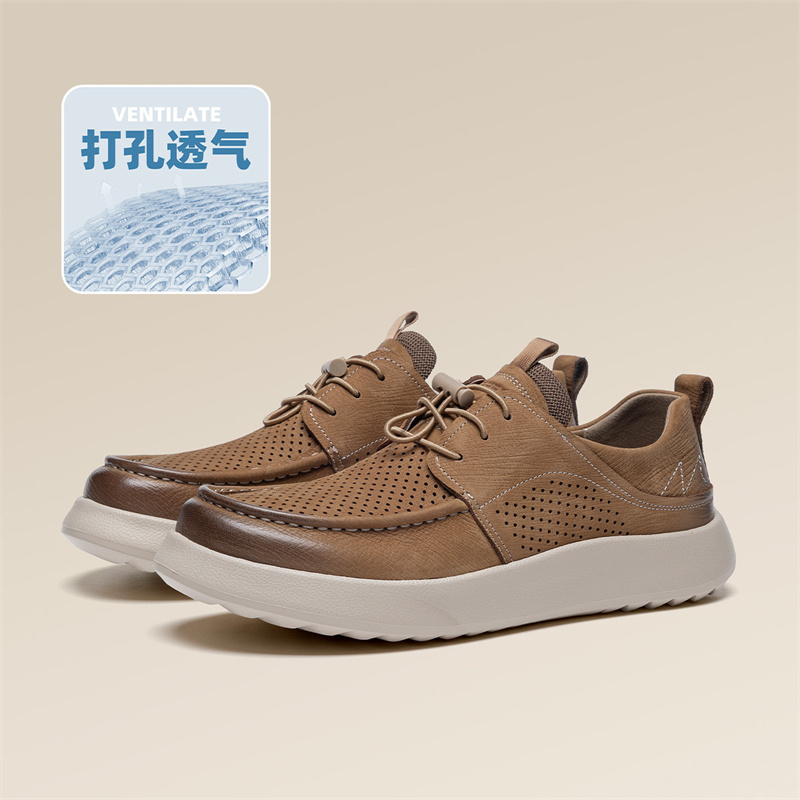 13358626.【头层牛皮冲孔鞋】透气复古皮鞋男26夏季新款软底休闲皮鞋男鞋