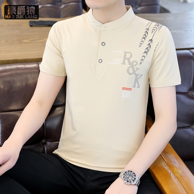 13358484.男士纯棉短袖T恤夏季新款潮流立领POLO衫修身时尚帅气半袖体恤衫