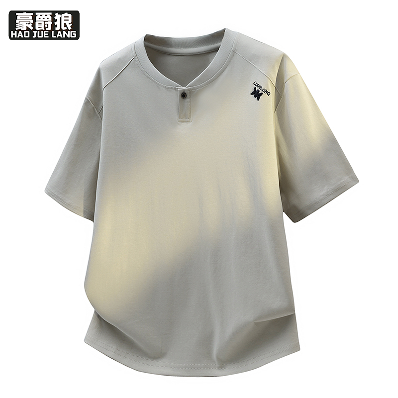 13358500.亨利领短袖T恤男新款休闲100%纯棉上衣夏季圆领薄款半袖