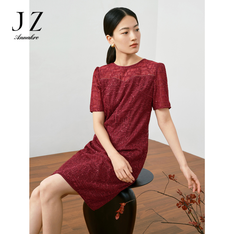 13361299.JZ玖姿商场同款洋气优雅蕾丝修身短袖连衣裙夏季款JWDX50065