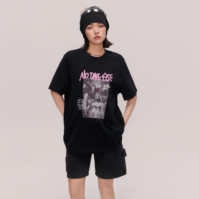 13364013.人物字母印花T恤男女款夏季美式宽松短袖上衣
