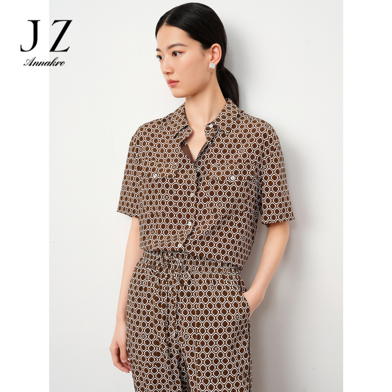 13363335.JZ玖姿商场同款轻熟风宽松真丝弹力缎衬衫夏季新款JWDX60203