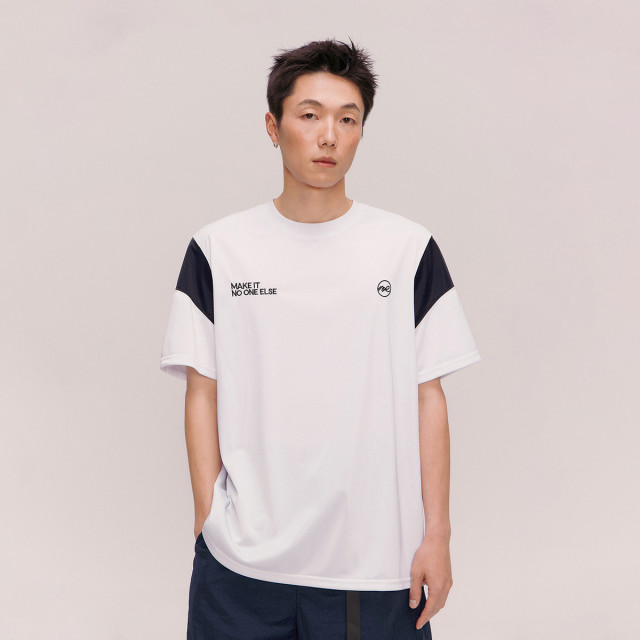 13363984.撞色拼接T恤男女款夏季字母绣花宽松短袖上衣