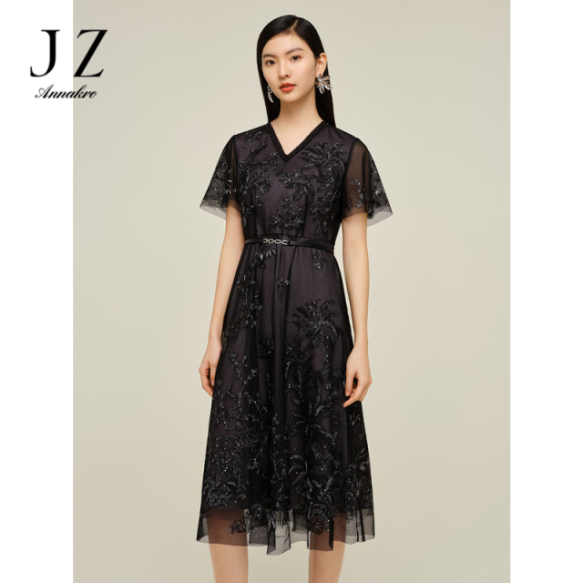 13362027.JZ玖姿商场同款轻熟刺绣网纱收腰连衣裙女夏季新款JWDX50007