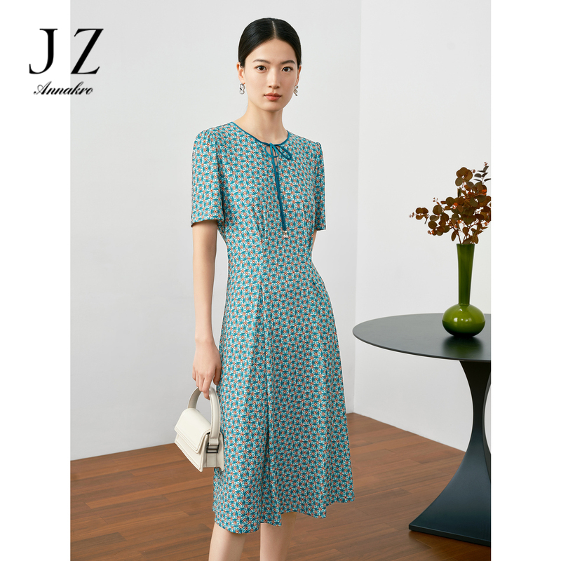 13361863.JZ玖姿商场同款轻熟风印花收腰短袖连衣裙夏季新款JWDX50024