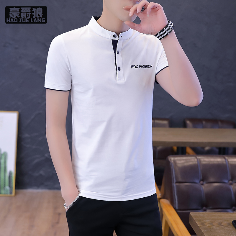 13358487.短袖t恤POLO衫男士舒适夏季潮流纯棉立领半袖上衣修身休闲体恤