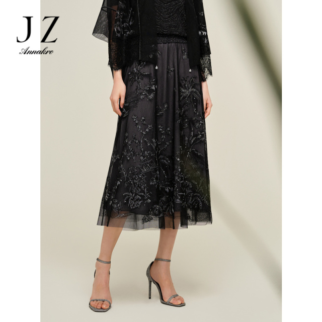 13363497.JZ玖姿商场同款国风珠片刺绣网纱半身裙女夏季新款JWDX20003