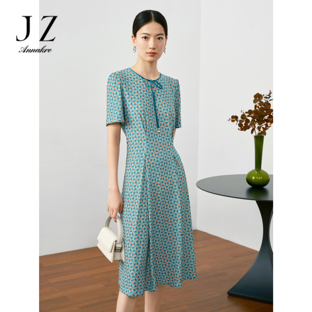 13361863.JZ玖姿商场同款轻熟风印花收腰短袖连衣裙夏季新款JWDX50024