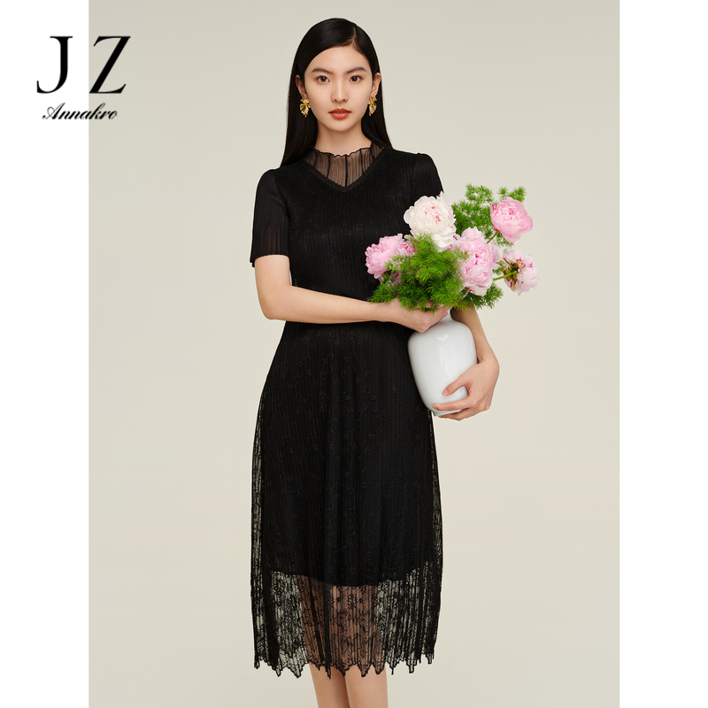 13361536.JZ玖姿商场同款优雅轻熟蕾丝收腰长款连衣裙女夏季新款JWDX50043