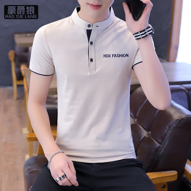 13358487.短袖t恤POLO衫男士舒适夏季潮流纯棉立领半袖上衣修身休闲体恤