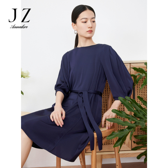 13362255.JZ玖姿仿真丝连衣裙女装夏季新款宽松裙子纯色