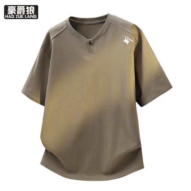 13358500.亨利领短袖T恤男新款休闲100%纯棉上衣夏季圆领薄款半袖