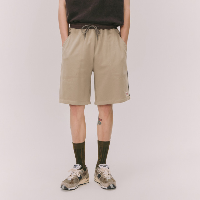 13363965.高腰抽绳阔腿休闲裤男女夏季撞色拼接短裤子