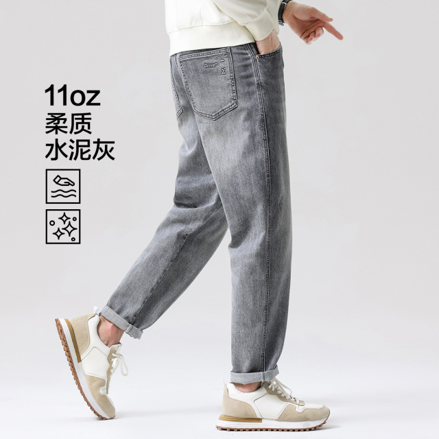 13365803.布衣传说 11oz轻酵炒砂洗 烟灰牛仔裤子男款宽松百搭潮牌休闲长裤