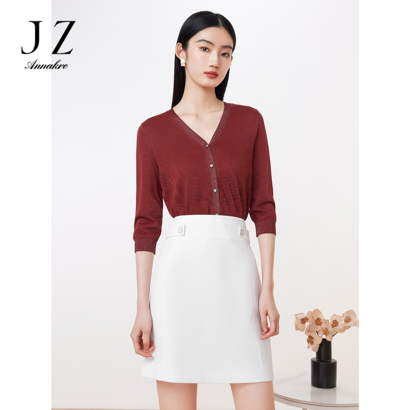 13368001.JZ玖姿商场同款休闲优雅风亮丝针织衫女夏季新款JWDX30701