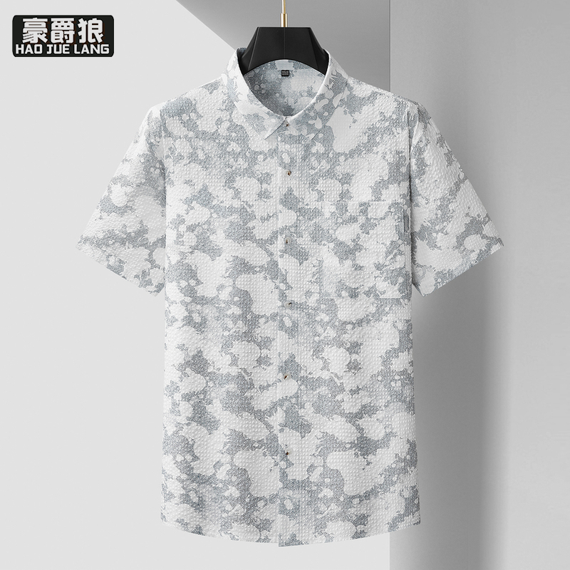 13368326.【大码男装】轻奢大码短袖花衬衫男夏胖子时尚高级感加肥宽松衬衣
