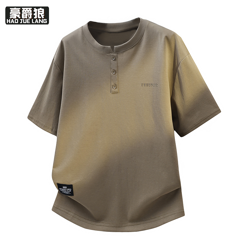 13368370.高档短袖t恤男士夏季高品质立领半袖夏装上衣成熟稳重半袖体恤衫