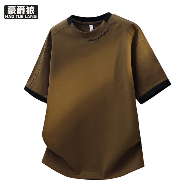 13368352.假两件短袖t恤男青少年夏季高级感五分袖体恤男生冰丝棉港风上衣