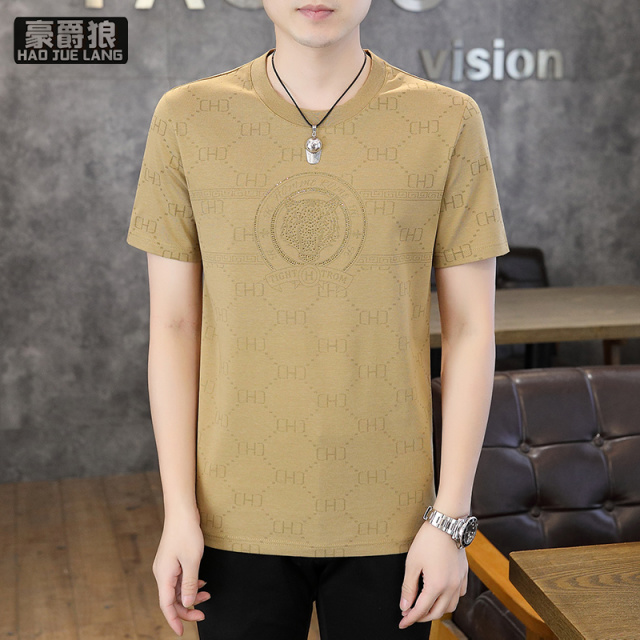13368337.时尚短袖t恤男士夏季新款潮牌休闲印花圆领凉爽透气男装上衣T恤