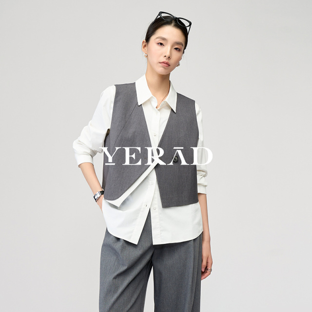 13366639.【娅丽达】通勤老钱v领撞拼接短款马夹女高智外套马夹