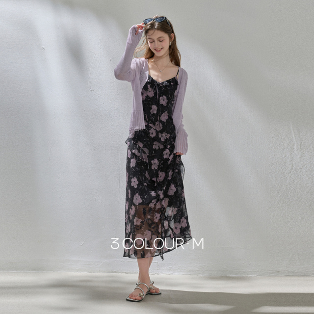 13367012.三彩2026夏季新款碎花吊带连衣裙无袖A字裙长裙浪漫度假M