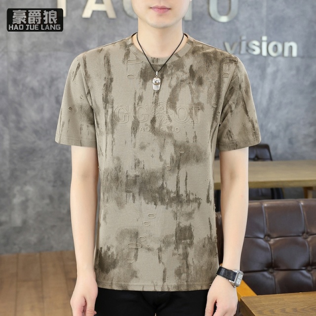 13368316.短袖T恤男士舒适夏季新款休闲扎染提花潮牌体恤衫男装上衣