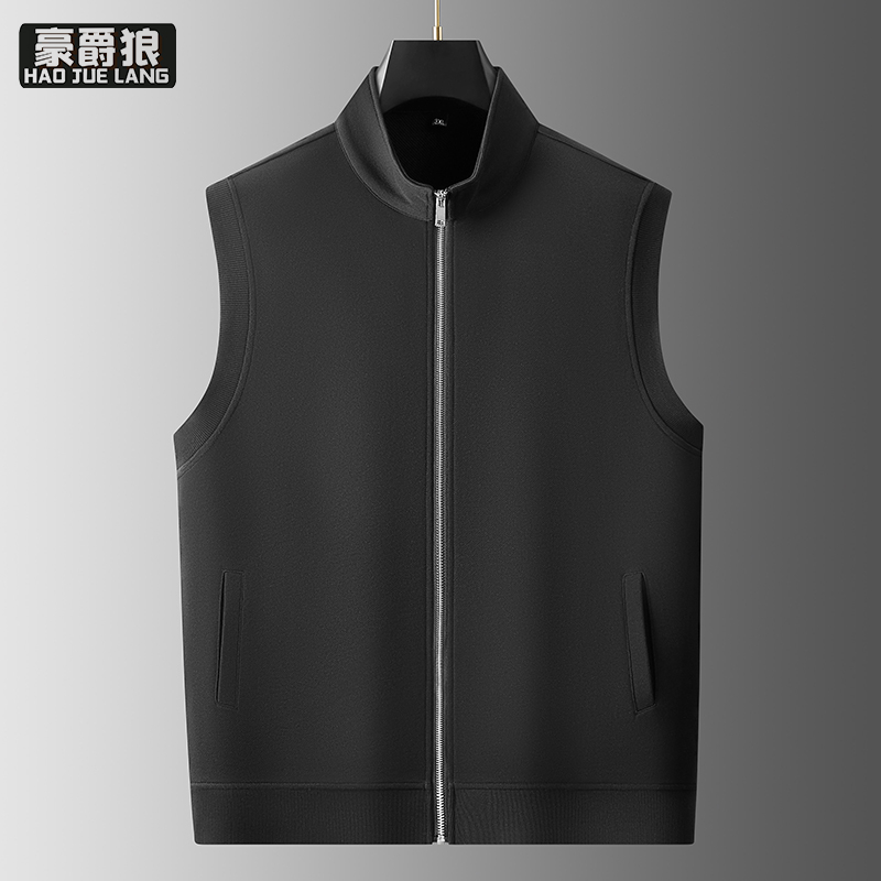 13368331.【大码男装】纯棉马甲开衫男士春秋款时尚立领无袖外套胖哥休闲坎肩