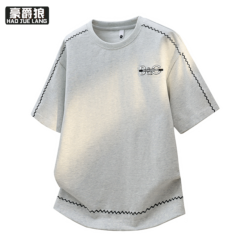 13368357.夏季新款短袖T恤男潮牌字母刺绣圆领宽松上衣半袖圆领帅气体恤衫