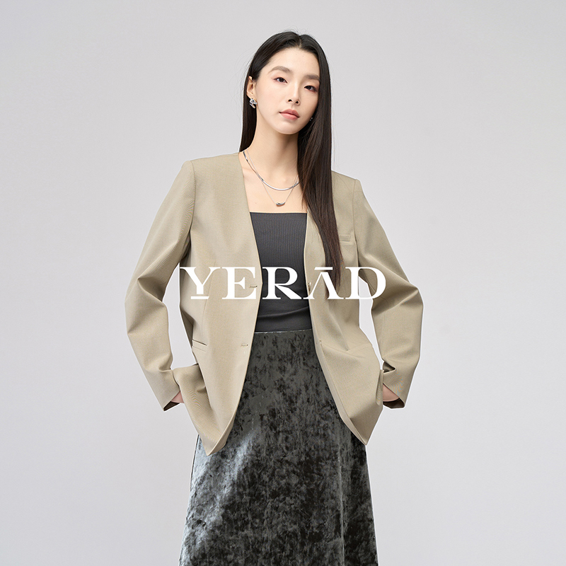13366622.【娅丽达】高智简约v领西装外套女衣通勤休闲宽松西服