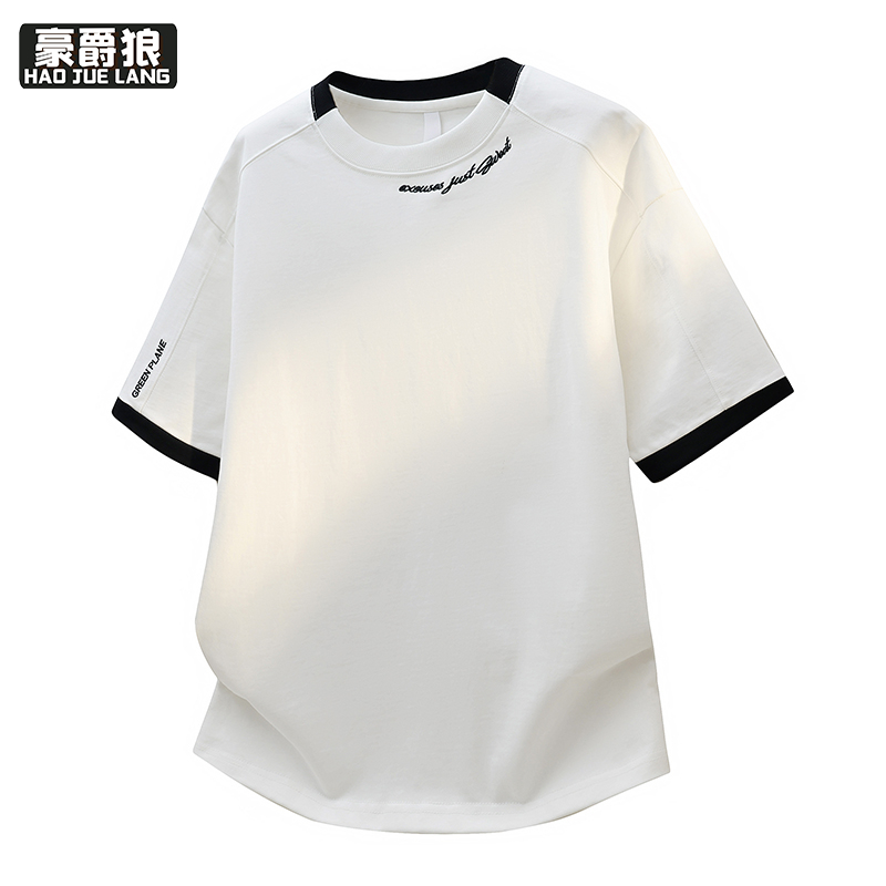 13368352.假两件短袖t恤男青少年夏季高级感五分袖体恤男生冰丝棉港风上衣
