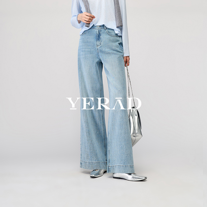 13366600.【娅丽达】满天星爆闪裤宽直筒牛仔裤女莱赛尔阔腿裤