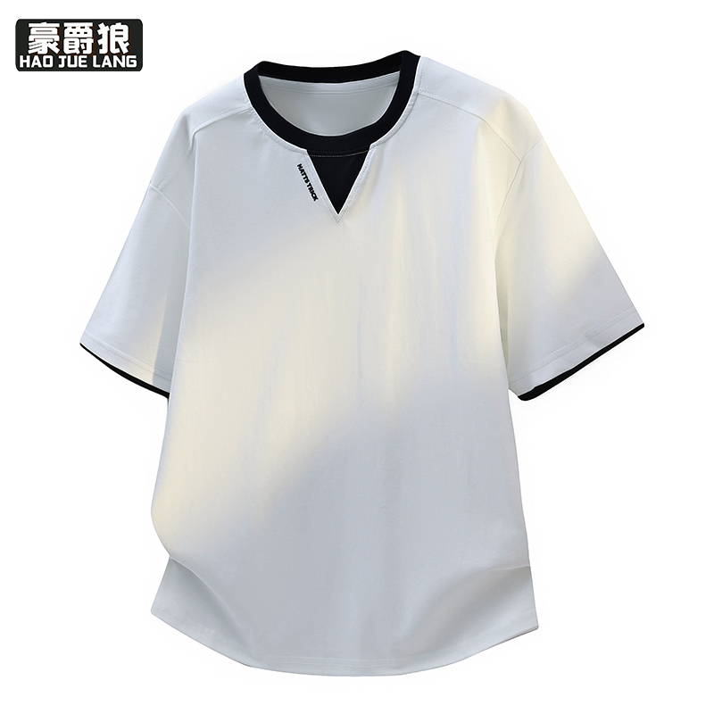 13368371.假两件圆领潮流短袖舒适T恤春夏季休闲新款青年半袖宽松男士上衣