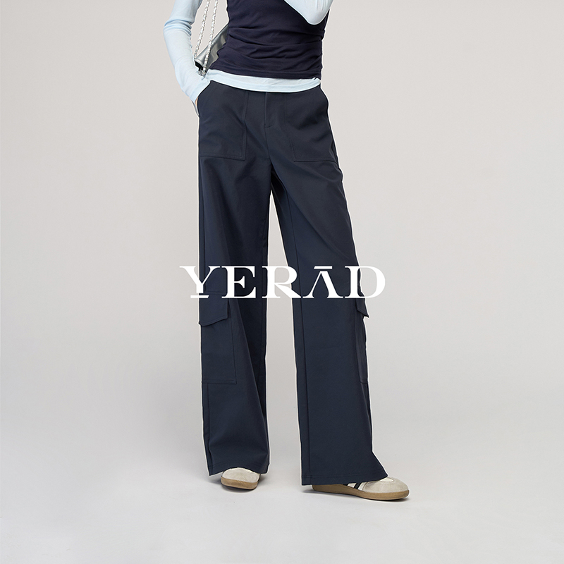 13367435.【娅丽达】军绿工装裤女户外运动休闲阔腿裤子直筒伞兵裤