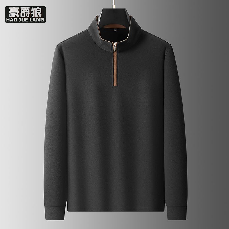 13368303.【大码男装】大码男士半拉链卫衣春秋新款保暖胖子加大休闲长袖打底衫