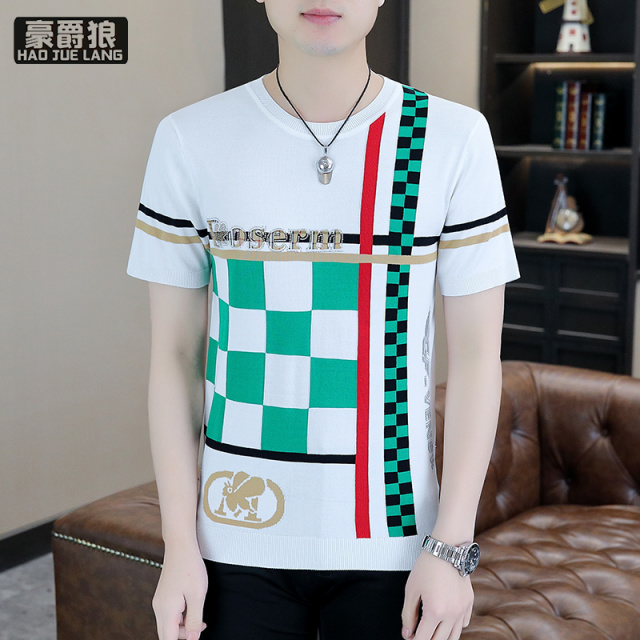 13368351.欧货短袖针织T恤男夏季新款冰丝薄款拼色上衣凉感休闲半袖男装