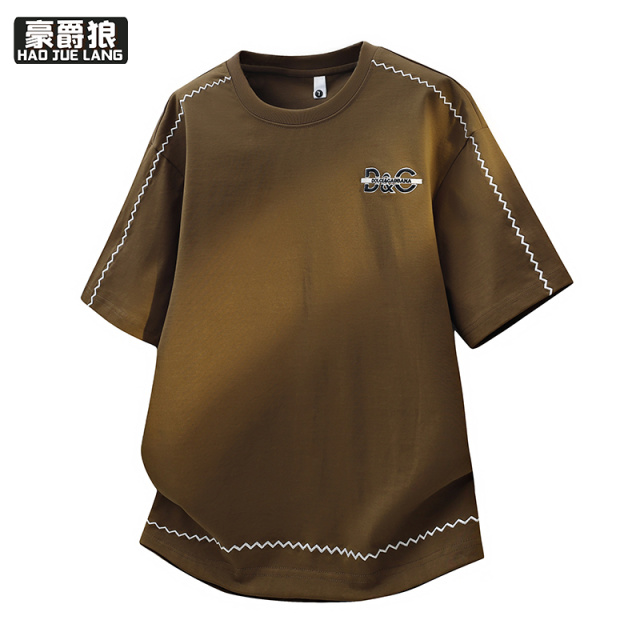 13368357.夏季新款短袖T恤男潮牌字母刺绣圆领宽松上衣半袖圆领帅气体恤衫