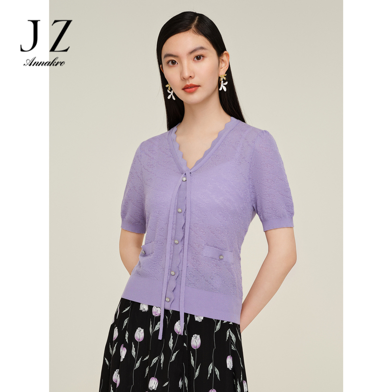 13367974.JZ玖姿商场同款轻熟OL风醋酸短袖针织衫女夏季新款JWDX31222