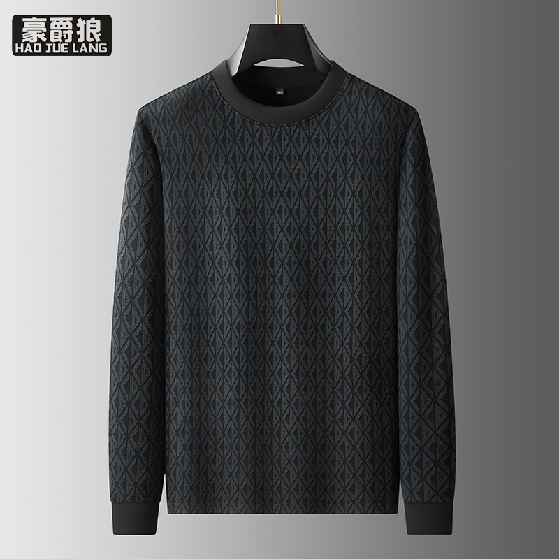 13368363.【大码男装】春秋大号男士长袖t恤加肥宽松圆领提花卫衣肥佬潮打底衫
