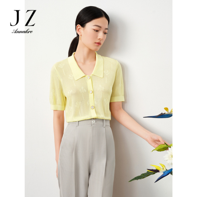 13367889.JZ玖姿商场同款轻熟OL风直筒针织短袖开衫夏季新款JWDX30802
