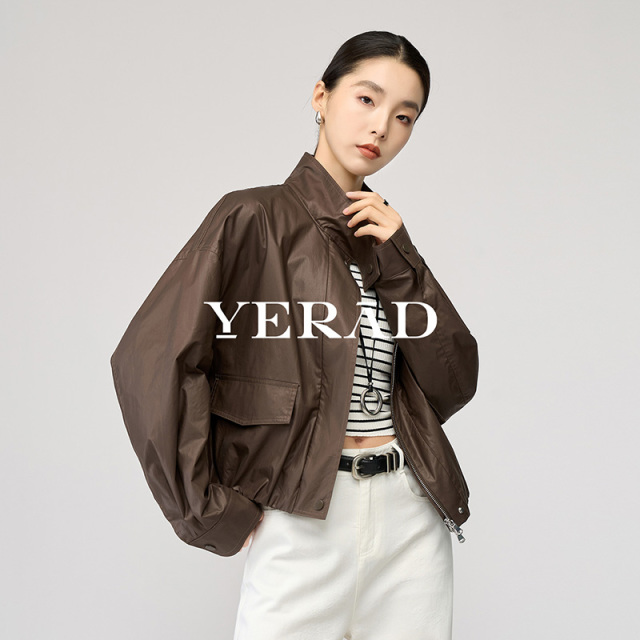 13366630.【娅丽达】巴恩风复古油蜡仿皮衣外套女工装宽松短款夹克