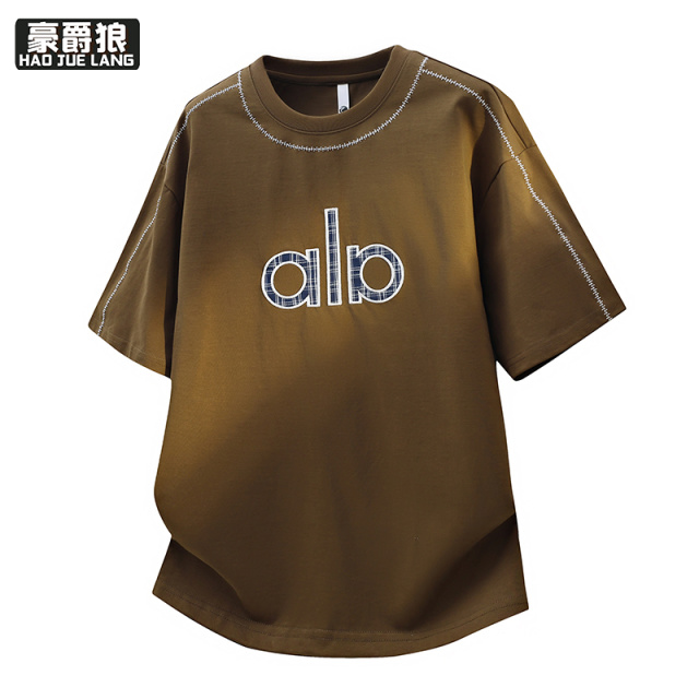 13368358.短袖T恤男款夏季青少年字母印花上衣服宽松港风潮流学生五分中袖