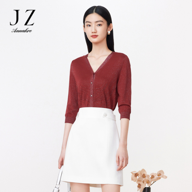 13368001.JZ玖姿商场同款休闲优雅风亮丝针织衫女夏季新款JWDX30701