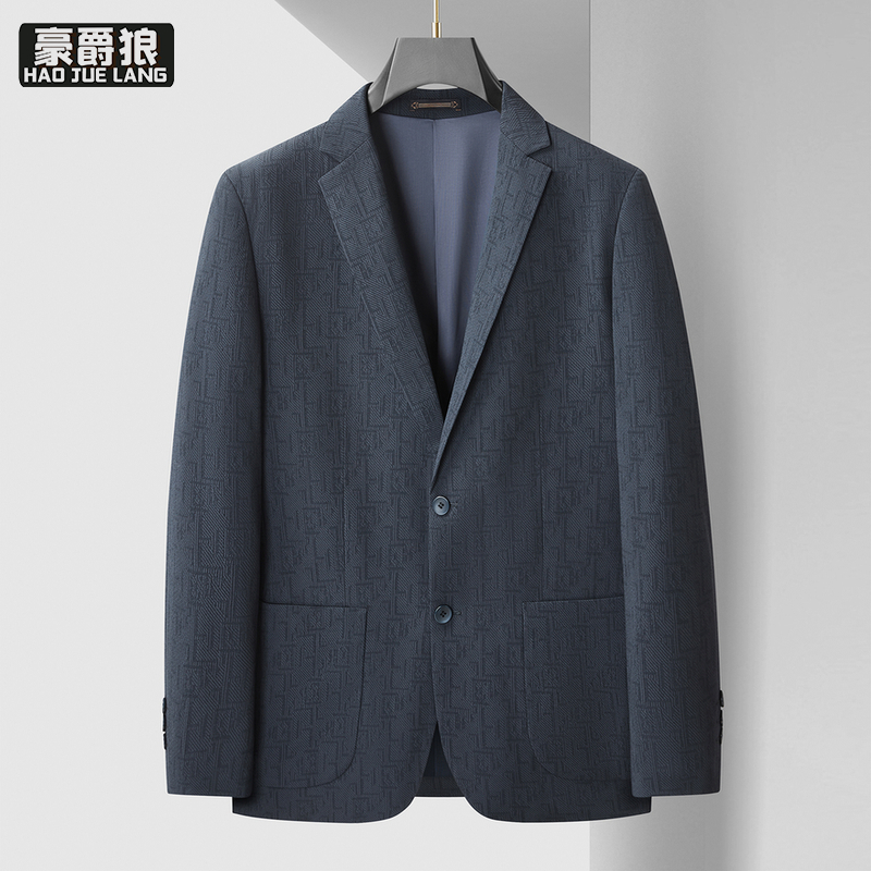13368328.【大码男装】春季薄款大码男士西装外套宽松胖子商务休闲时尚蓝色西服