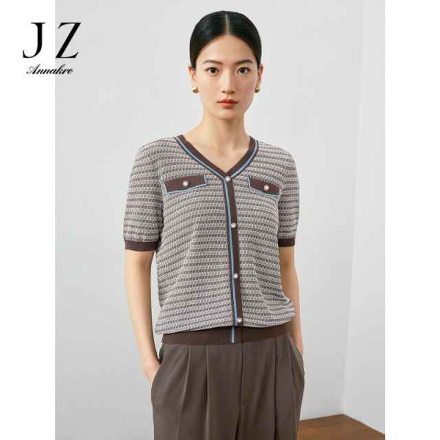 13367873.JZ玖姿商场同款轻熟肌理格纹针织套头衫女夏季新款JWDX31207