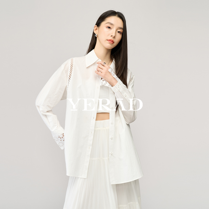 13366610.【娅丽达】镂空花朵宽松棉感衬衫女衣度假出游穿搭衬衣