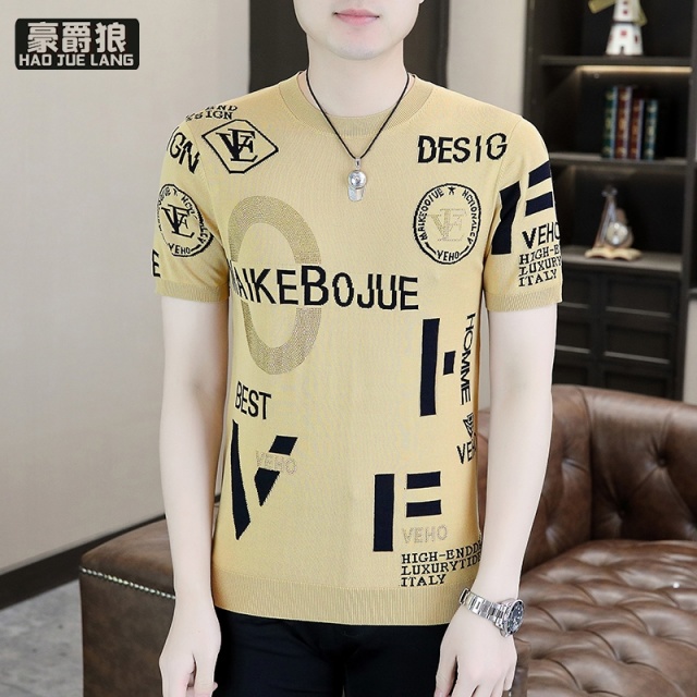 13368389.新款冰丝短袖男士T恤圆领薄款欧美风帅气百搭体恤衫休闲半袖