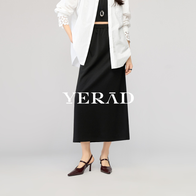 13366606.【娅丽达】休闲简约松紧腰直筒半身裙女裙子简约长裙