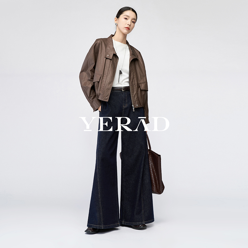13366646.【娅丽达】高个子加长阔腿裤女丹宁深蓝宽松直筒牛仔裤子