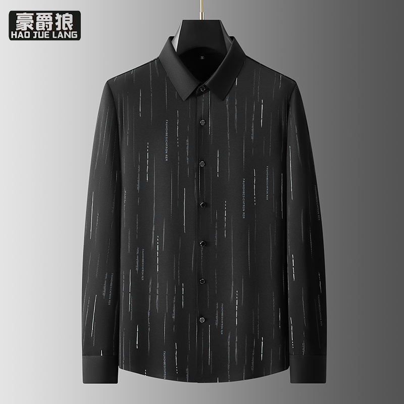 13368284.【大码男装】工装衬衫外套男春秋季长袖衬衣男休闲宽松大弹力胖子上衣